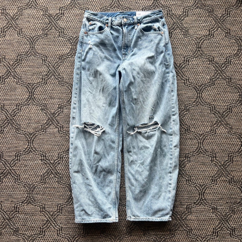 GAP Pants Womens 28/6 Light Blue Distressed Barrel High Rise Jeans Balloon